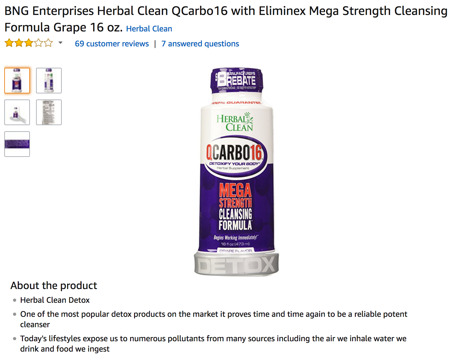 Herbal Clean QCarbo16 Detox Drink Amazon Review.