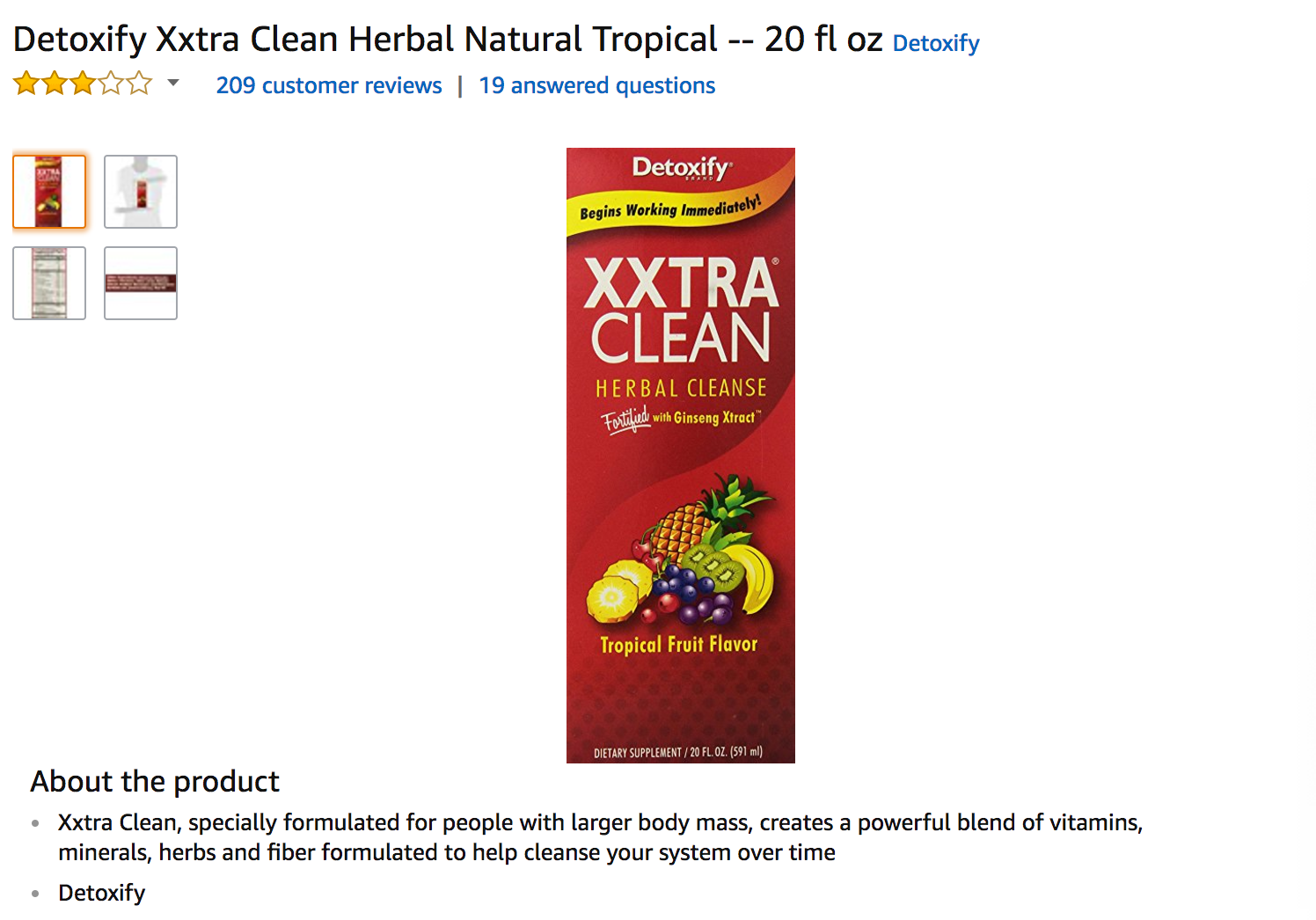 Detoxify Xxtra Clean, Herbal, Natural Tropical Flavor - 20 fl oz